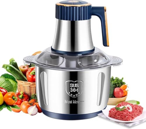 Fleischwolf Elektrisch, Meat Grinder Mini, 500W 5 Geschwindigkeitsstufen, Häcksler mit 6-Edelstahlklingen, 5L Hackfleisch Maschine, für Fleisch,Babynahrung,Obst,Gemüse