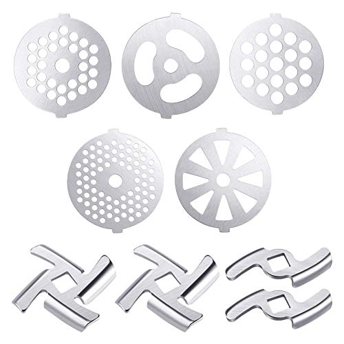 Perezy 9 Stücke Fleischwolf Klingen und Teller Scheiben - Edelstahl Zubehör für Größe 5 Mixer und Fleischwolf