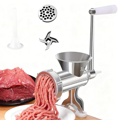 Manueller Fleischwolf aus Aluminiumlegierung mit Handkurbel，mit Tischklemme aus Stahl,Fleischmaschine & Wurstfüller, Hackfleisch-Zerkleinerer für Küche, Haushalt & Heimgebrauch