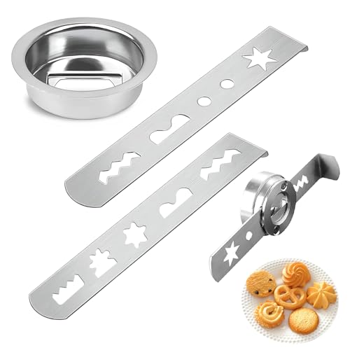 Roinaid 2 Stück Spritzgebäckvorsatz Zubehör,Spritzgebäckvorsatz mit Verbindungsring,Gebäckvorsatz,Edelstahl Fleischwolf Aufsatz Plätzchen,für Fleischwolf Küchenmaschine,Silber