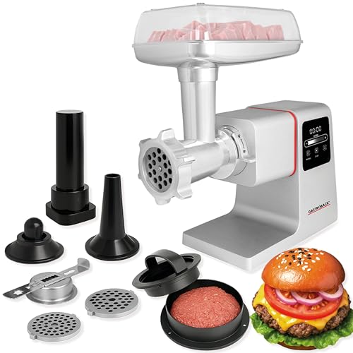 GASTROBACK Elektrischer Fleischwolf mit Wurstfüller und Spritzgebäckvorsatz - 2500 Watt 6-in-1 Edelstahl Meat Grinder - Wurstfüllmaschine elektrisch mit Touch Screen inkl Burger-Presse